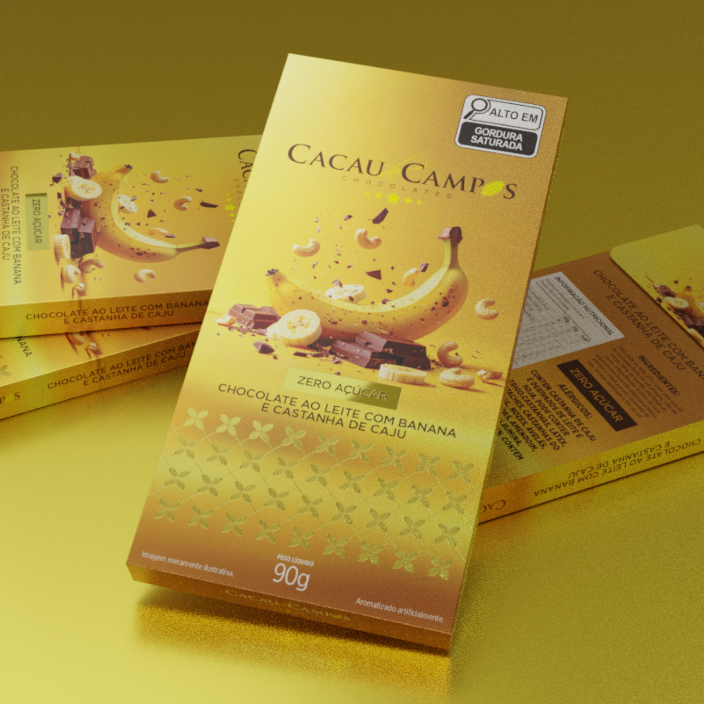 Barra de Chocolate Zero com Banana e Castanha de Caju - 90g