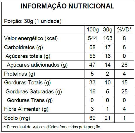 Barra de Chocolate Recheada com Creme de Avelã - 30g