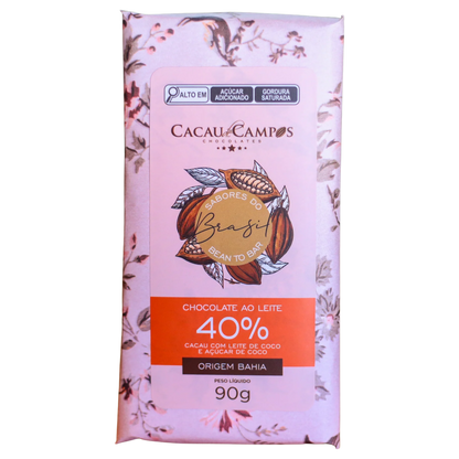 Barra de Chocolate 40% Cacau Coco - 90g