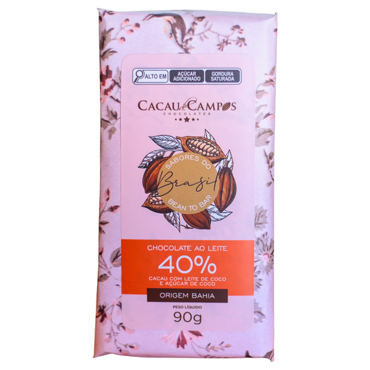 Barra de Chocolate 40% Cacau Coco - 90g