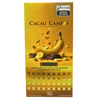 Barra de Chocolate Zero com Banana e Castanha de Caju - 90g