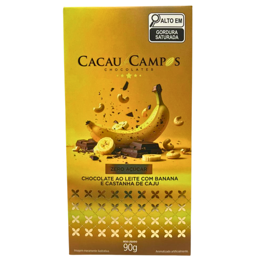 Barra de Chocolate Zero com Banana e Castanha de Caju - 90g