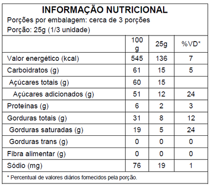 Barra de Chocolate Branco - 90g