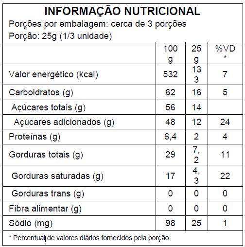 Barra de Chocolate Branco com Cookies - 90g