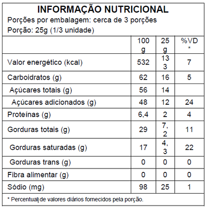 Barra de Chocolate Branco com Cookies - 90g