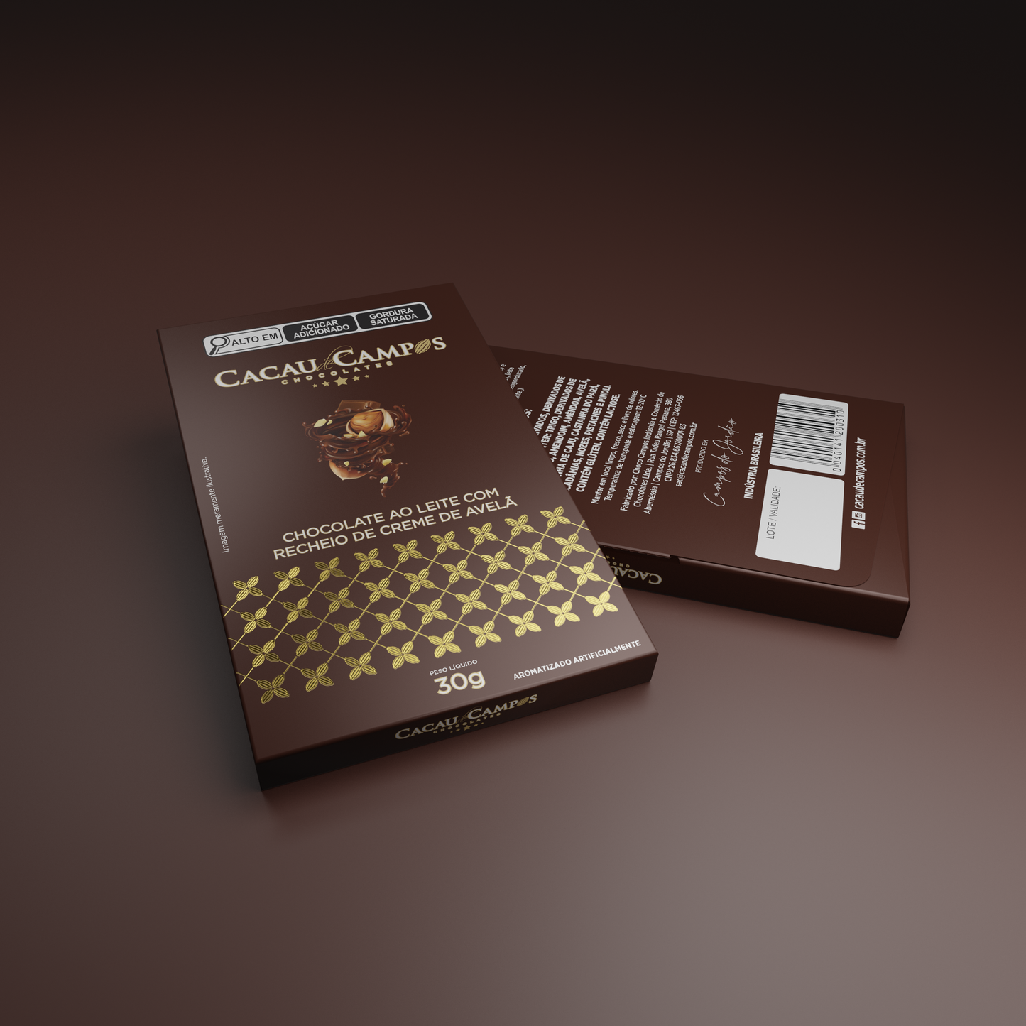 Barra de Chocolate Recheada com Creme de Avelã - 30g