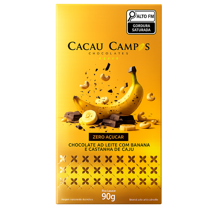 Barra de Chocolate Zero com Banana e Castanha de Caju - 90g