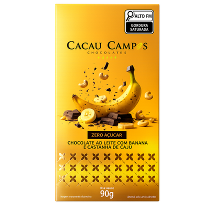 Barra de Chocolate Zero com Banana e Castanha de Caju - 90g