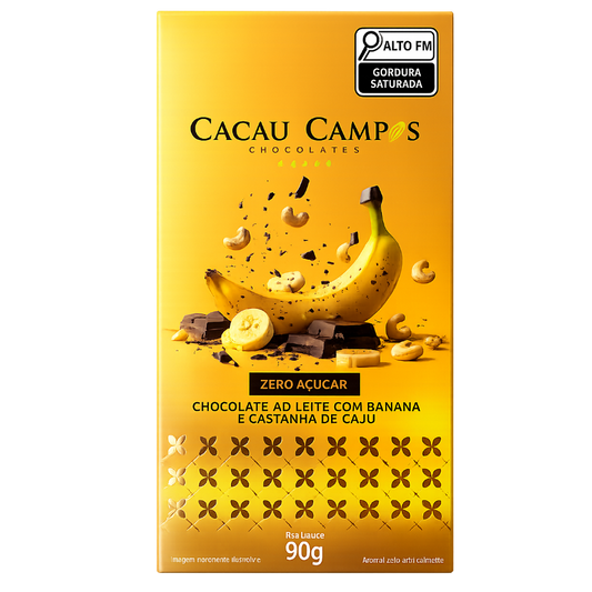 Barra de Chocolate Zero com Banana e Castanha de Caju - 90g