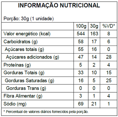 Barra de Chocolate Recheada com Creme de Avelã - 30g