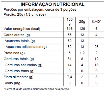 Barra de Chocolate Meio Amargo - 90g