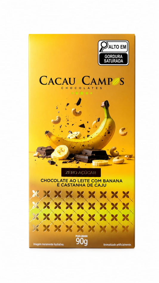 Barra de Chocolate Zero com Banana e Castanha de Caju - 90g