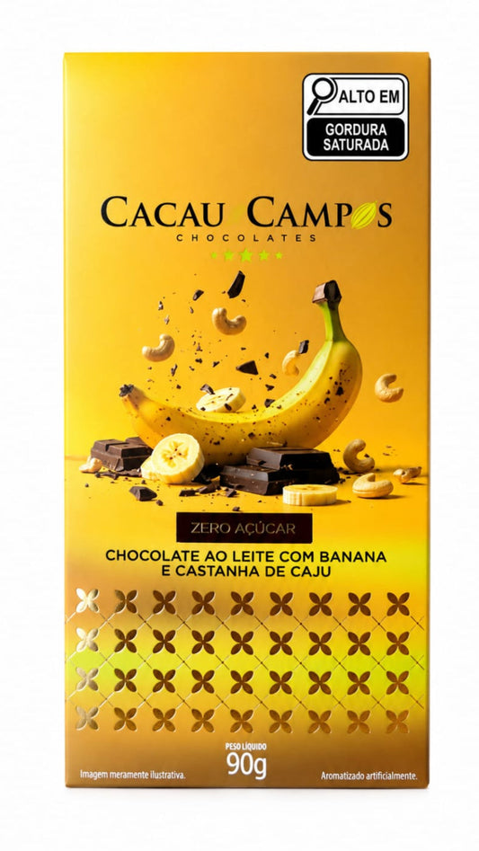 Barra de Chocolate Zero com Banana e Castanha de Caju - 90g
