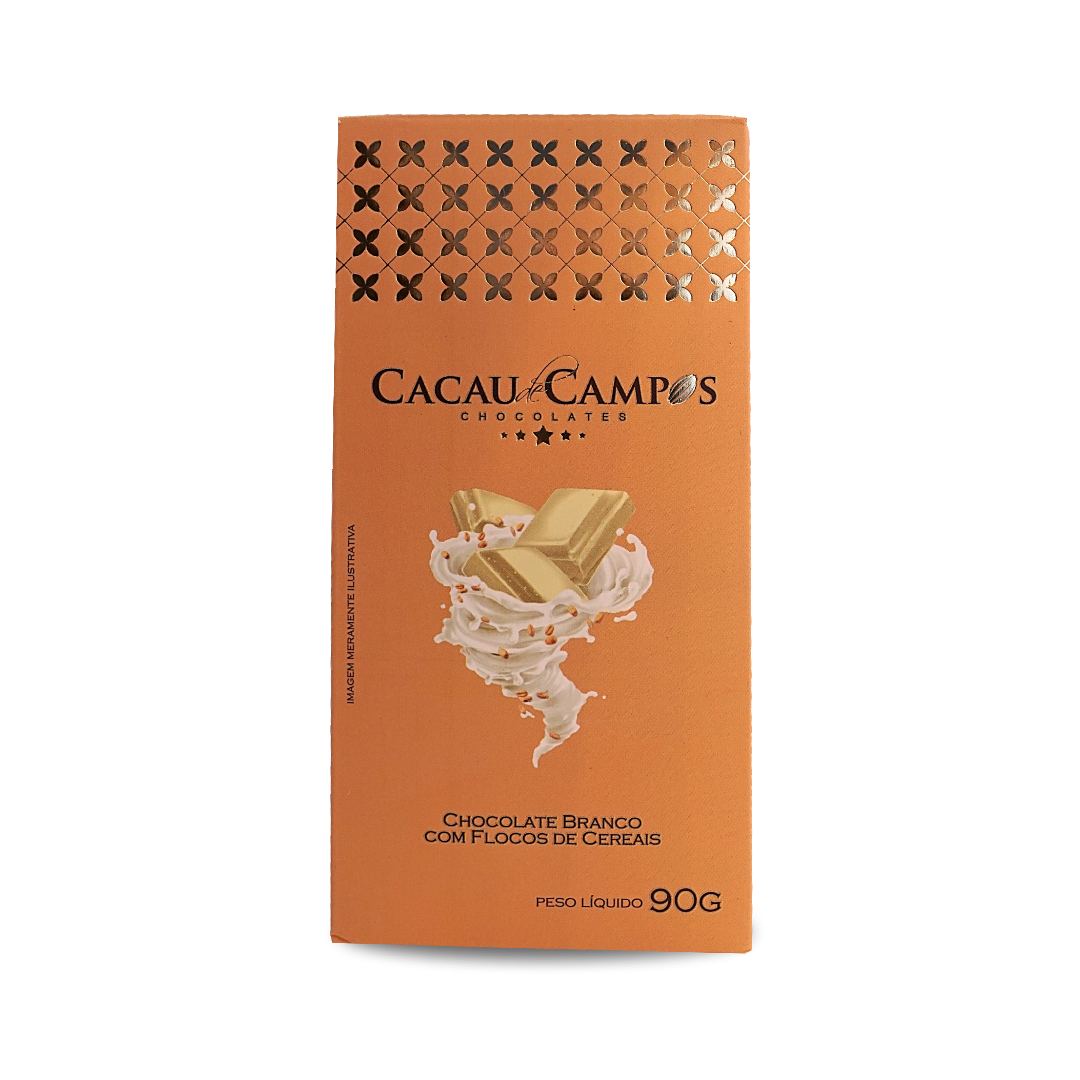 Barra de Chocolate branco com flocos e cereais